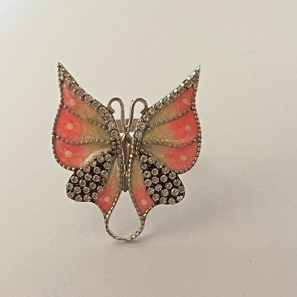 Butterfly ring enamel 925 silver size adjustable handmade - Picture 3 of 5